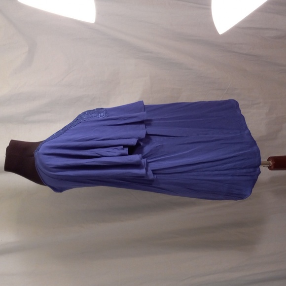 One World 2X Popover Short Sleeve Shirt Top Embroidered Beaded Blue - Picture 6 of 11